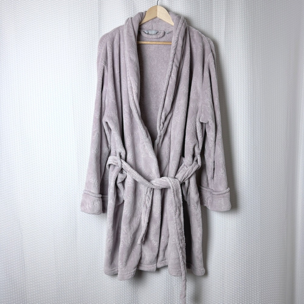 Thesis Robe Womens One Size Lavender Elephant Damask Plush Fleece Belted Pockets